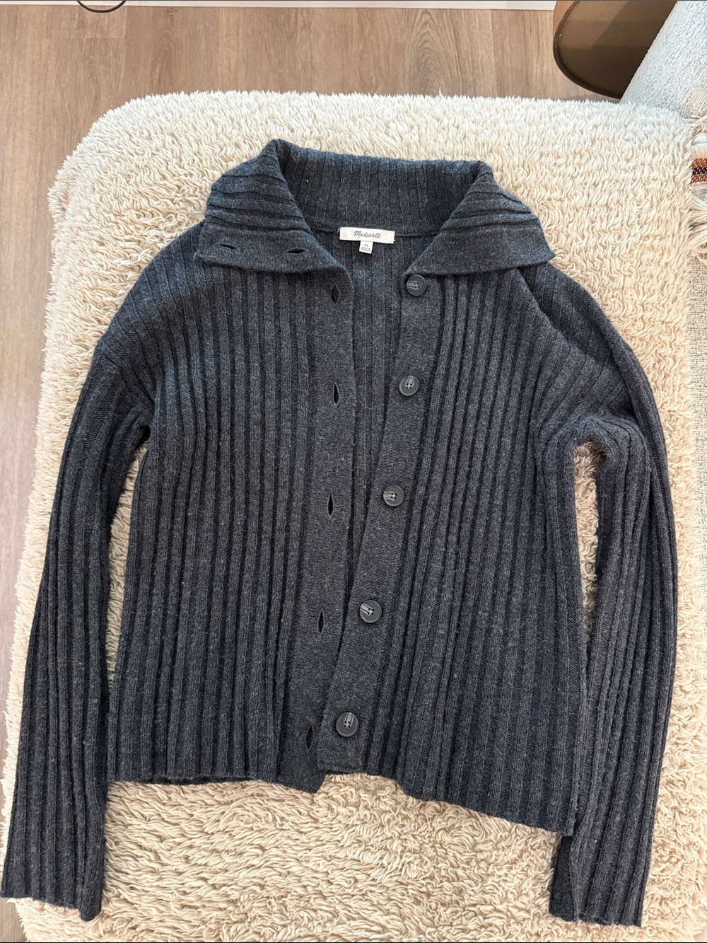 Madewell Dark Charcoal Ribbed Button Cardigan